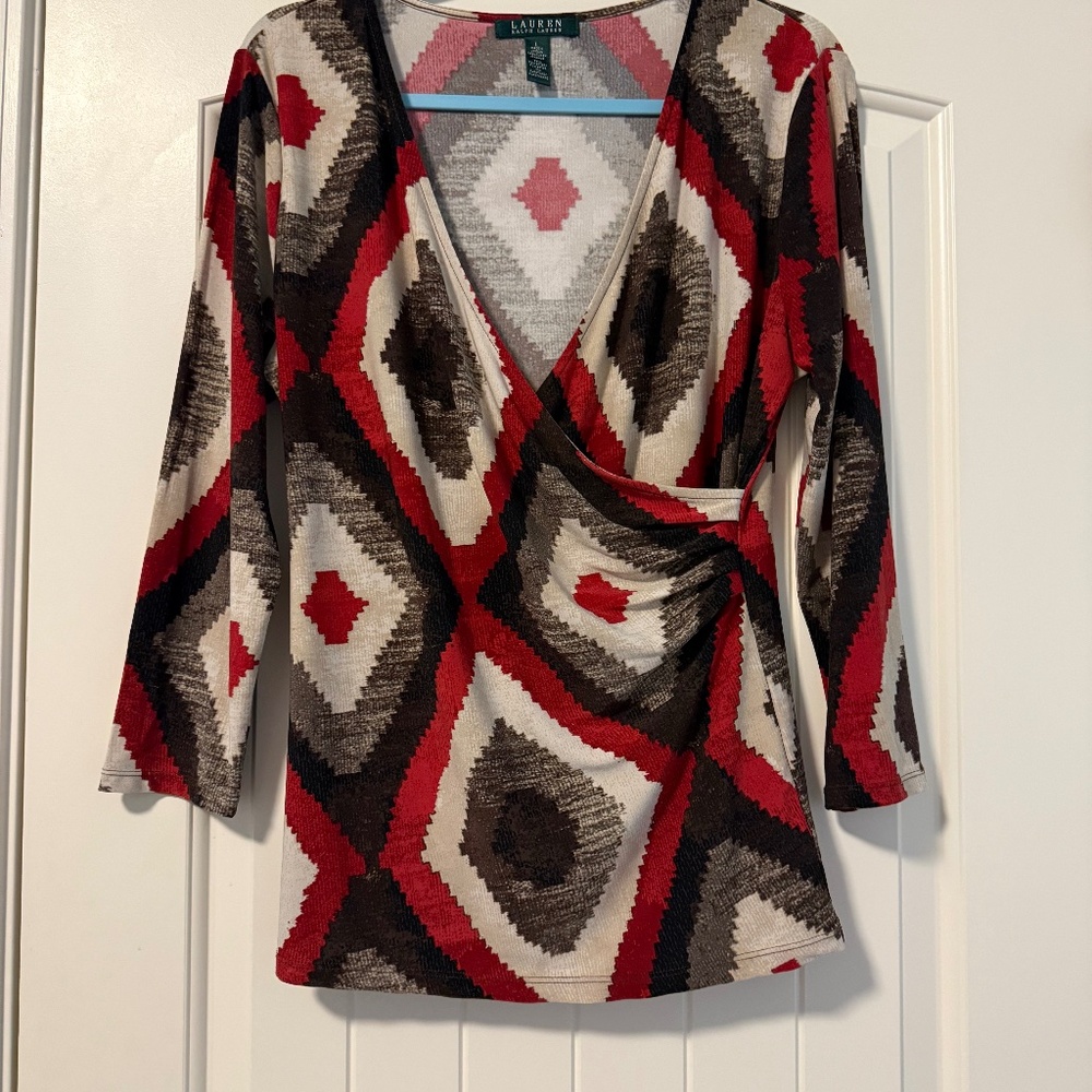 Lauren Ralph Lauren Women’s Southwest Wrap Front Jersey Top Size L‎